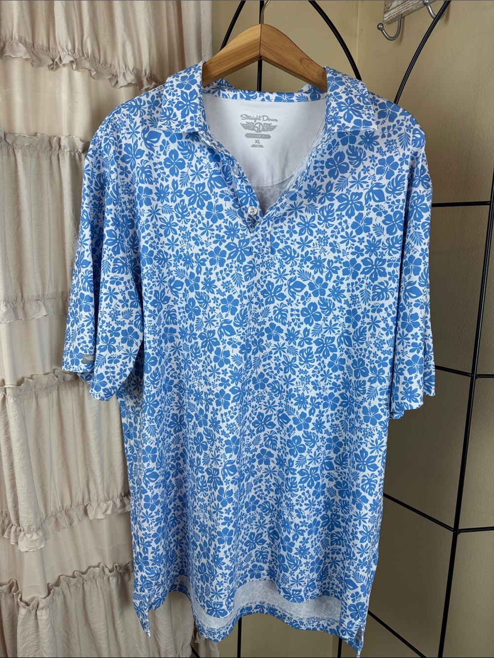Straight Down Blue and White Performance Golf Polo Shirt Men's Size XL EUC